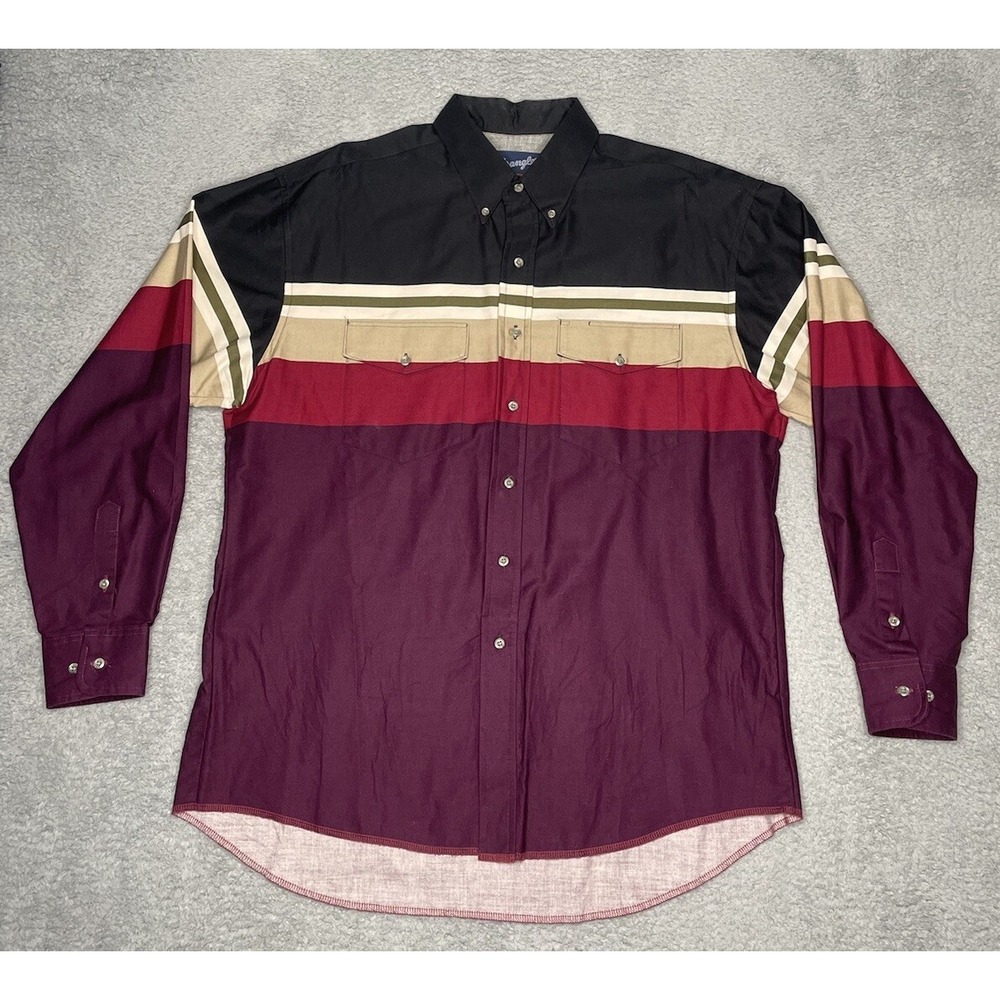 Wrangler‎ Western Pearl Snap Button Up Shirt Mens XL Long Sleeve Rodeo Cowboy